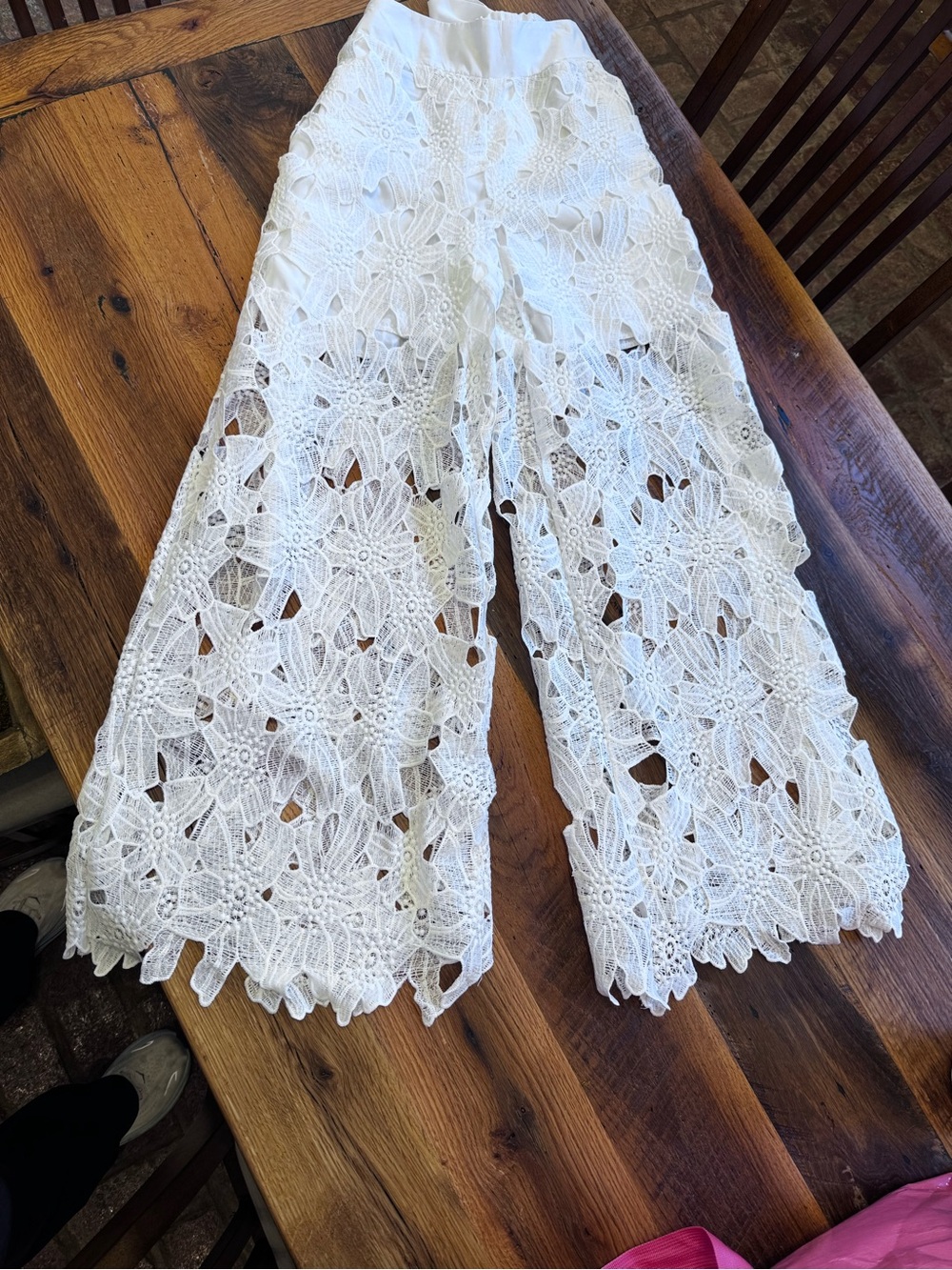 White Floral Lace Wide-Leg Pants – Size Small – Never Worn